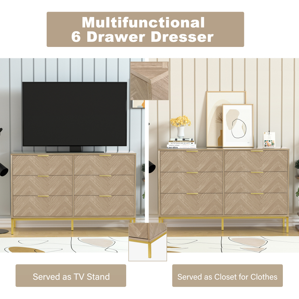 Anmytek 6 Drawer Double Dresser Storage Modern Wood Chest