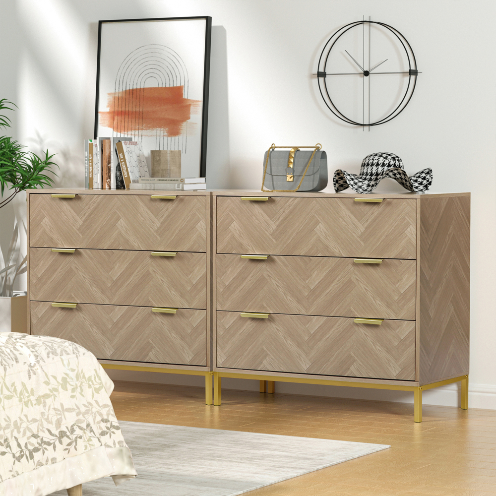 Anmytek Modern 3 Drawer Dresser Set of 2 for Bedroom Dresser Closet Dressers Chest of Drawers