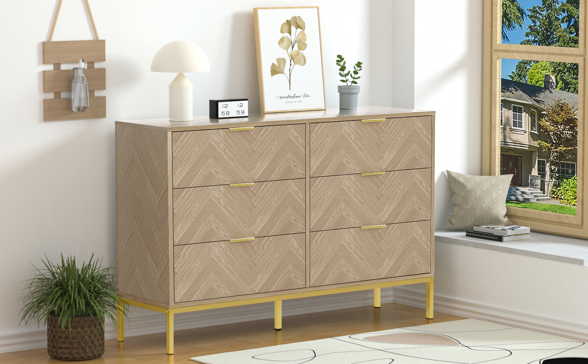 Anmytek 6 Drawer Double Dresser Storage Modern Wood Chest