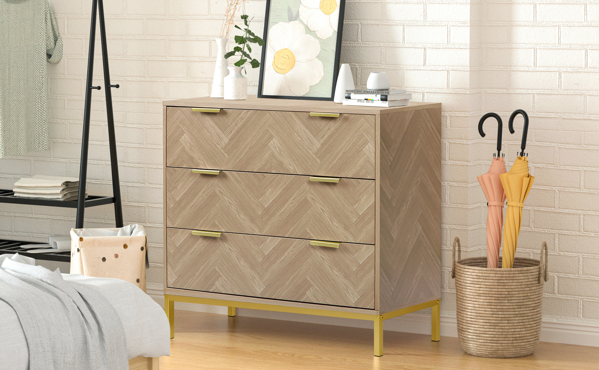 Anmytek Modern Dresser, Wooden Chest of Drawers for Bedroom