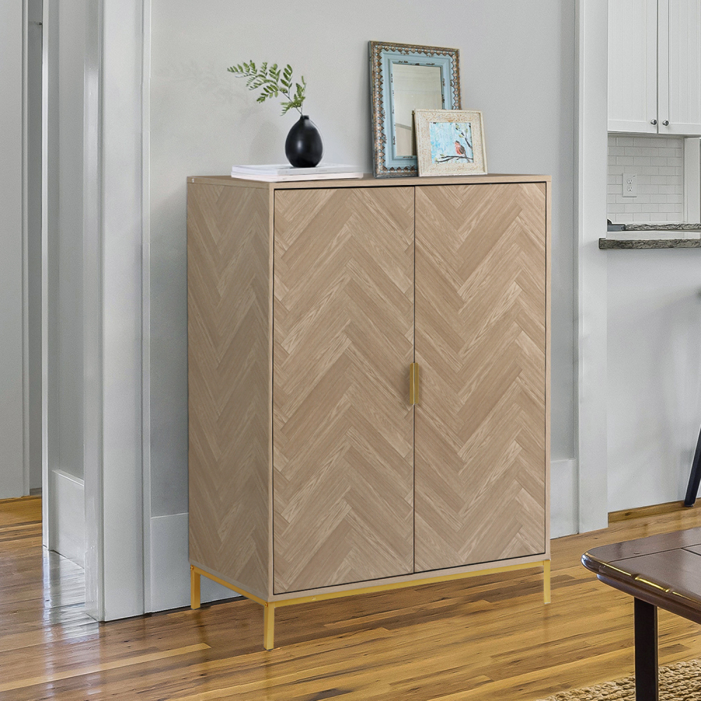 Anmytek 2 Door Wood Accent Storage Cabinet, 43" H Natural Oak Tall Sideboard