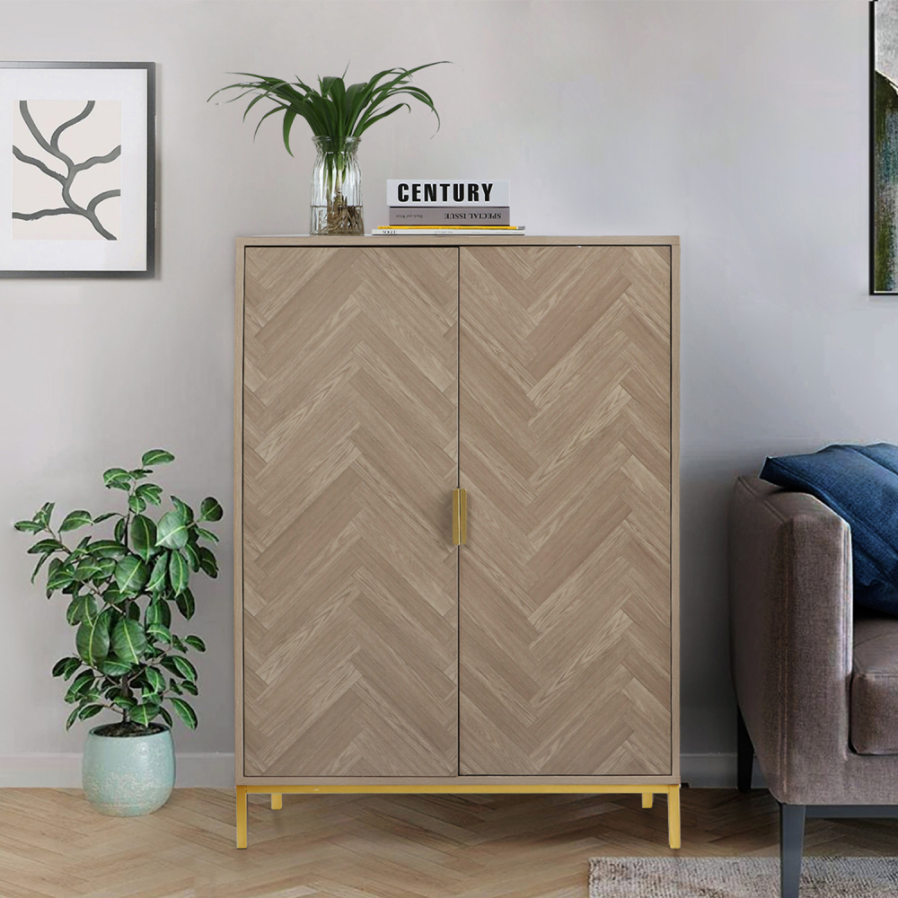 Anmytek 2 Door Wood Accent Storage Cabinet, 43" H Natural Oak Tall Sideboard