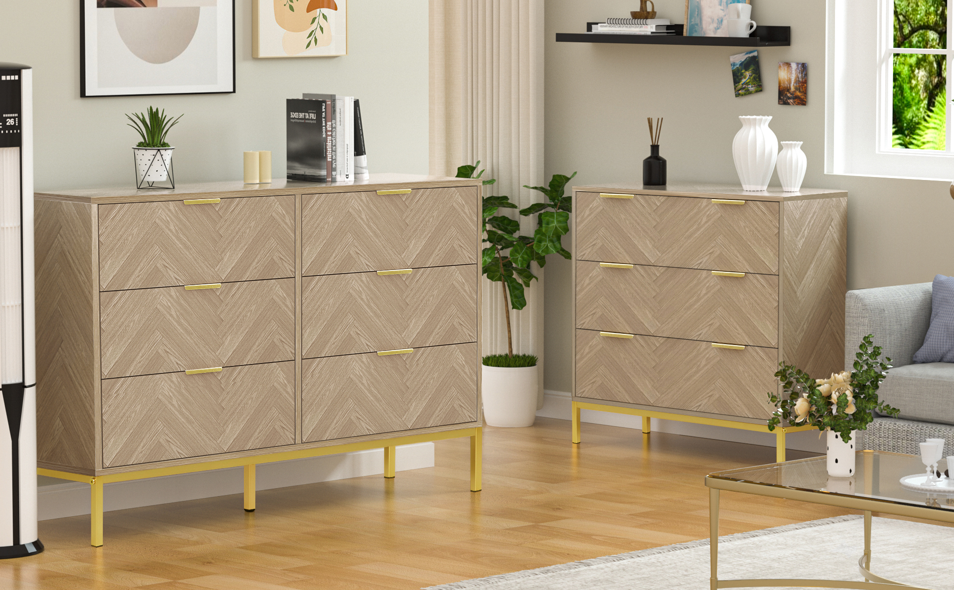 Anmytek 6 Drawer Double Dresser Storage Modern Wood Chest
