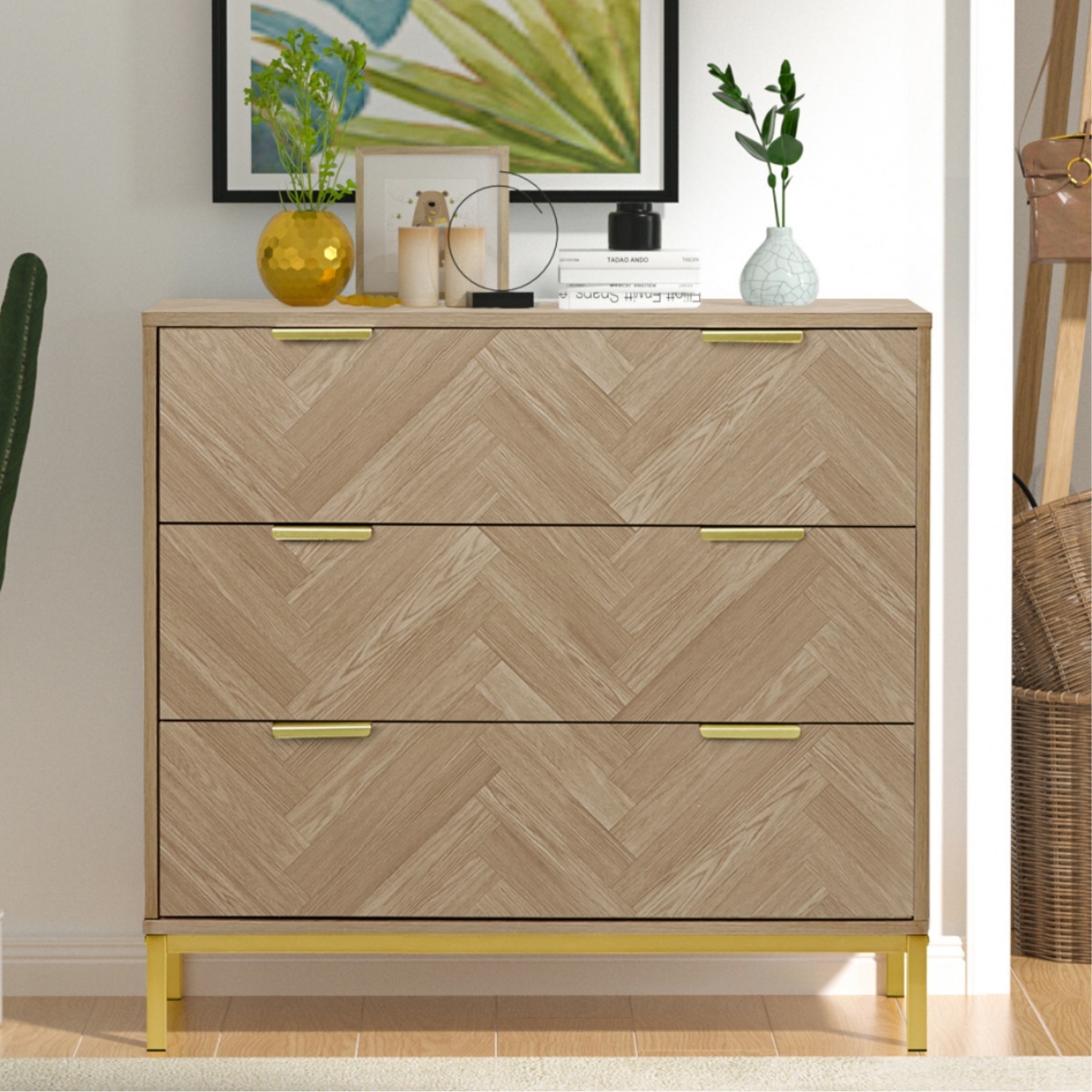 Anmytek 6 Drawer Double Dresser Storage Modern Wood Chest