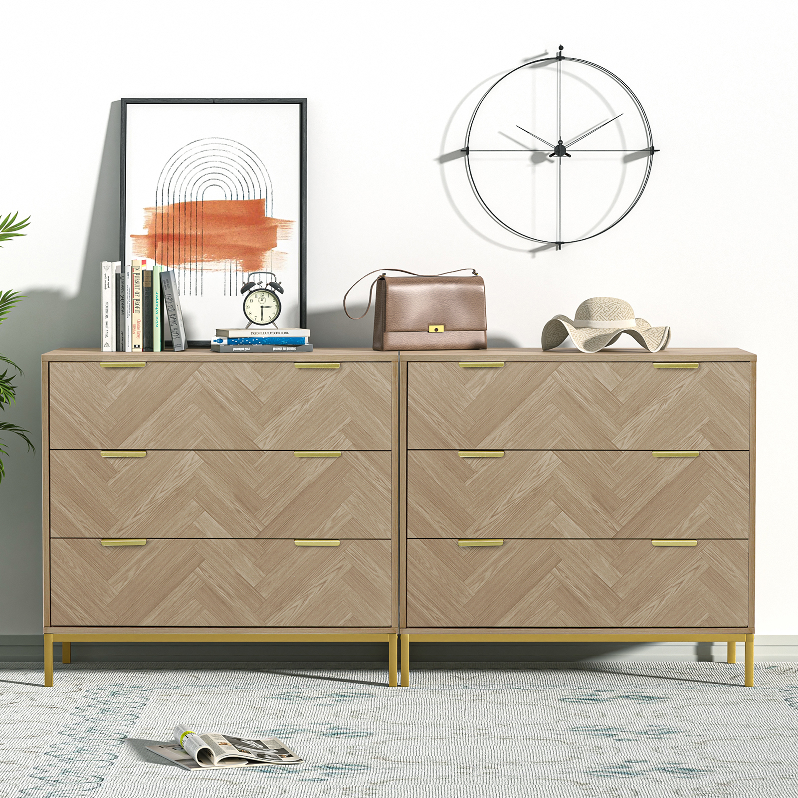 Anmytek 6 Drawer Double Dresser Storage Modern Wood Chest