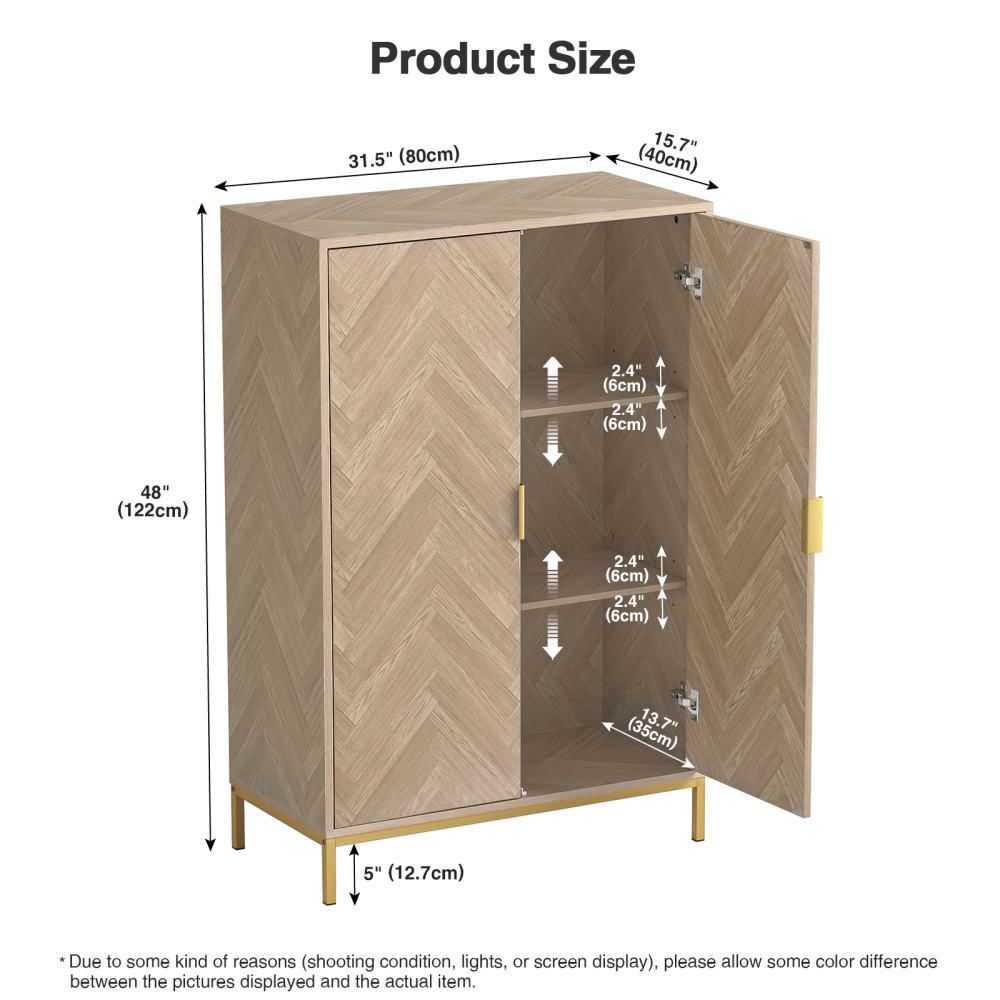 Anmytek 2 Door Wood Accent Storage Cabinet, 43" H Natural Oak Tall Sideboard