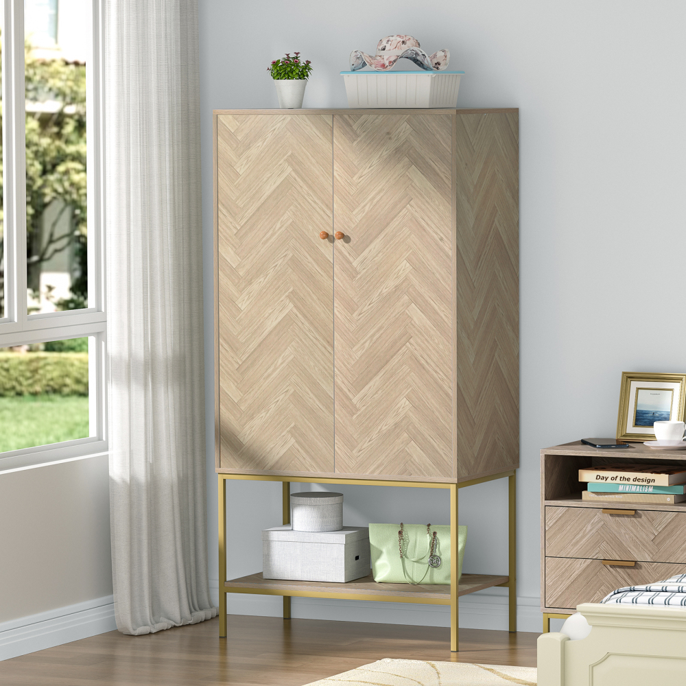 Anmytek Armoire Wardrobe Closet with Doors, Wooden Wardrobe Closet with Hanging Rod & Shelf
