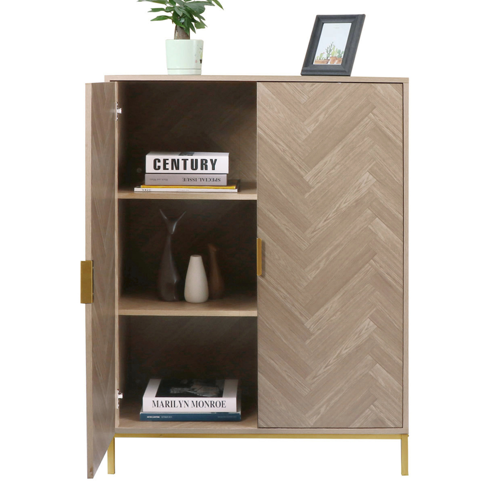Anmytek 2 Door Wood Accent Storage Cabinet, 43" H Natural Oak Tall Sideboard