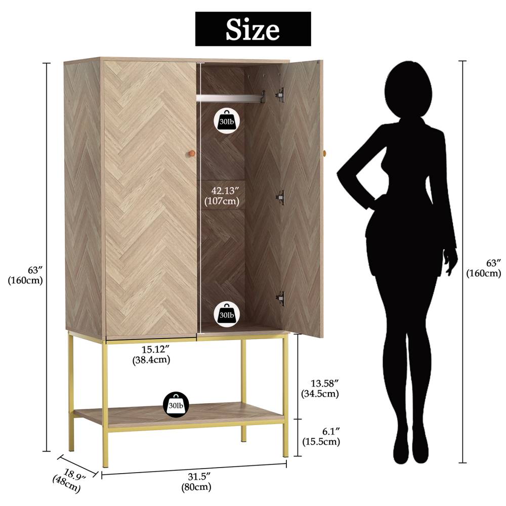 Anmytek Armoire Wardrobe Closet with Doors, Wooden Wardrobe Closet with Hanging Rod & Shelf