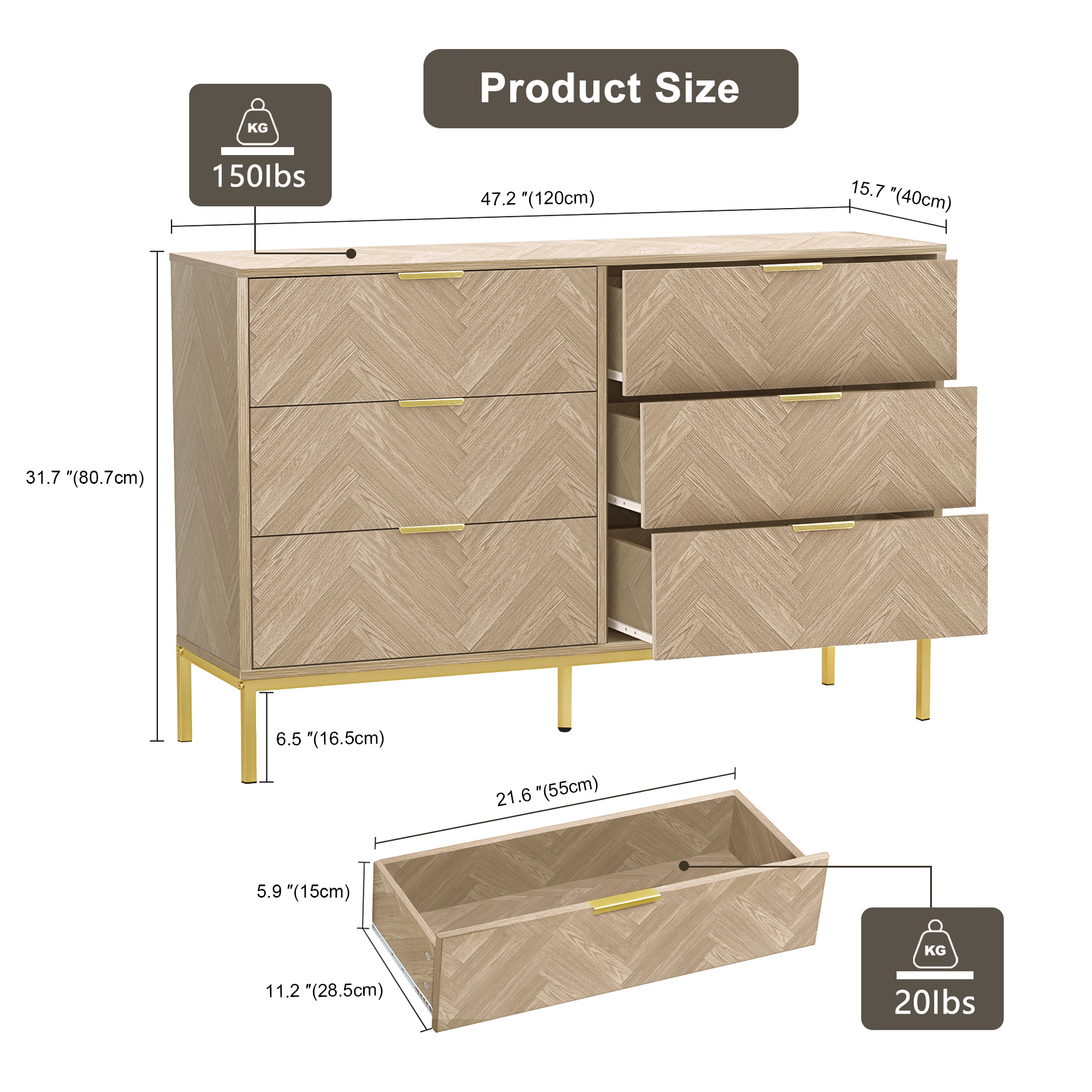 Anmytek 6 Drawer Double Dresser Storage Modern Wood Chest