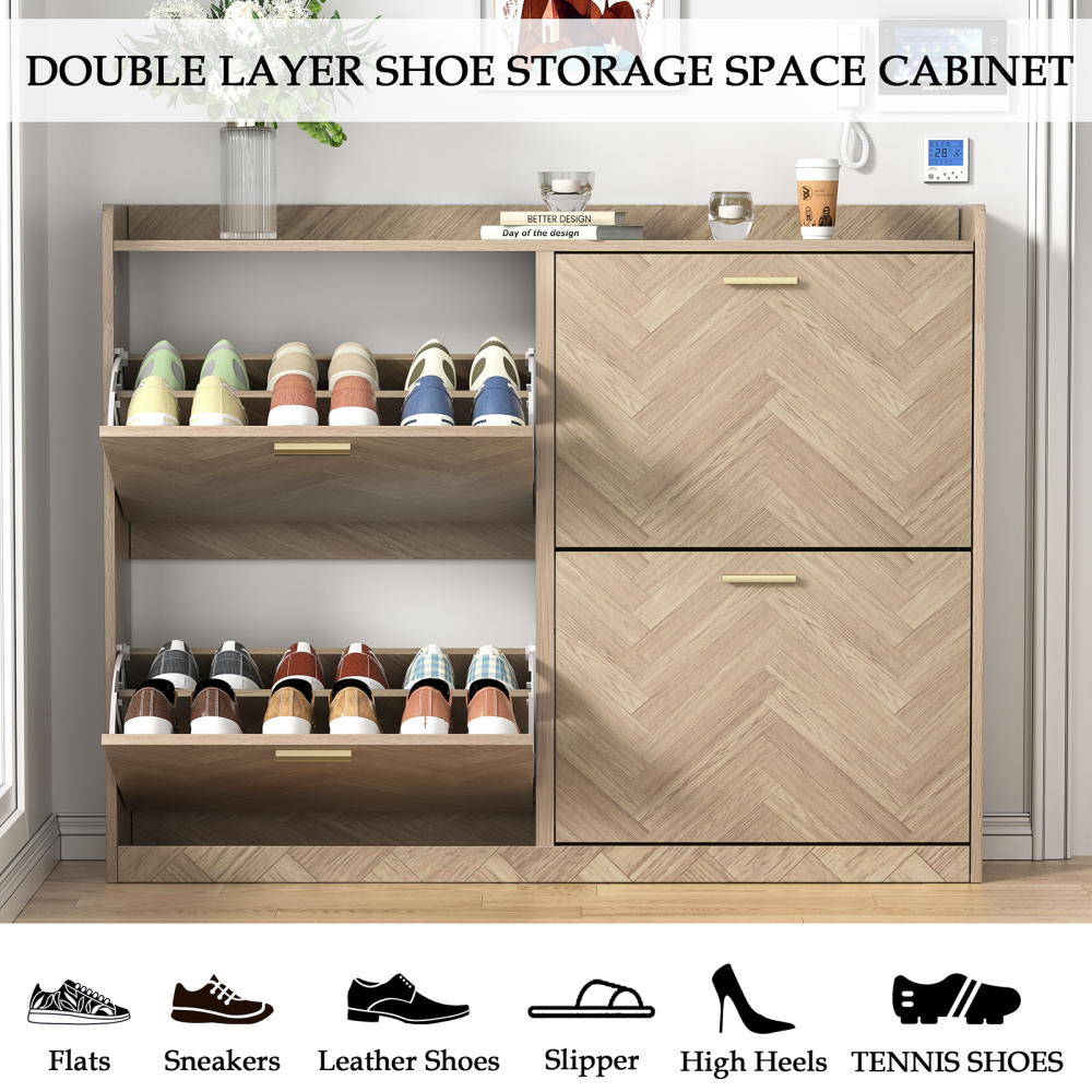 Anmytek Large Shoe Storage Cabinet with 4 Flip Drawers, Freestanding Hidden Shoe Storage Cabinet