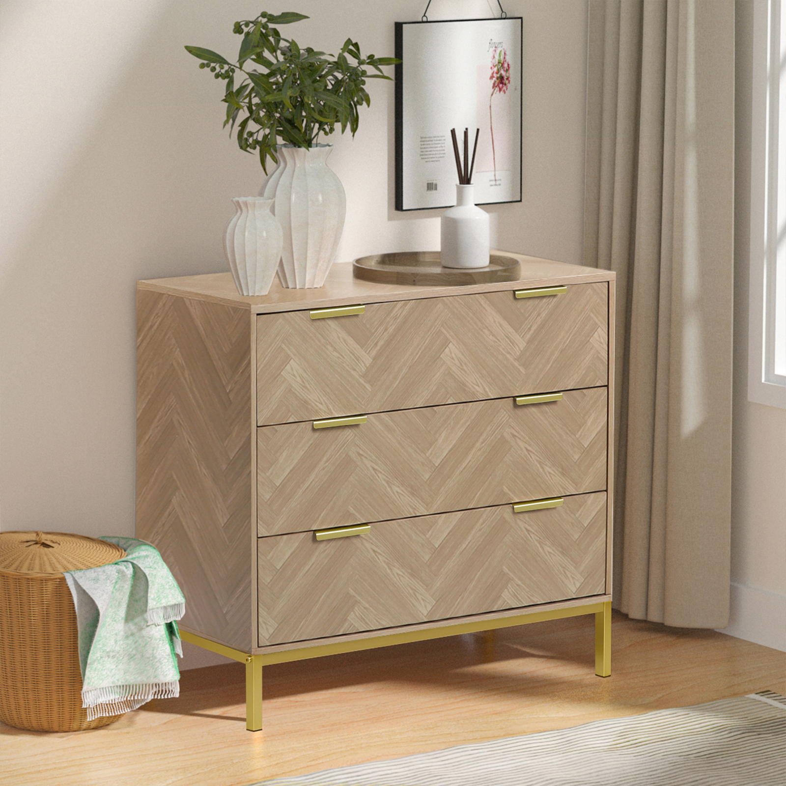 Anmytek 6 Drawer Double Dresser Storage Modern Wood Chest