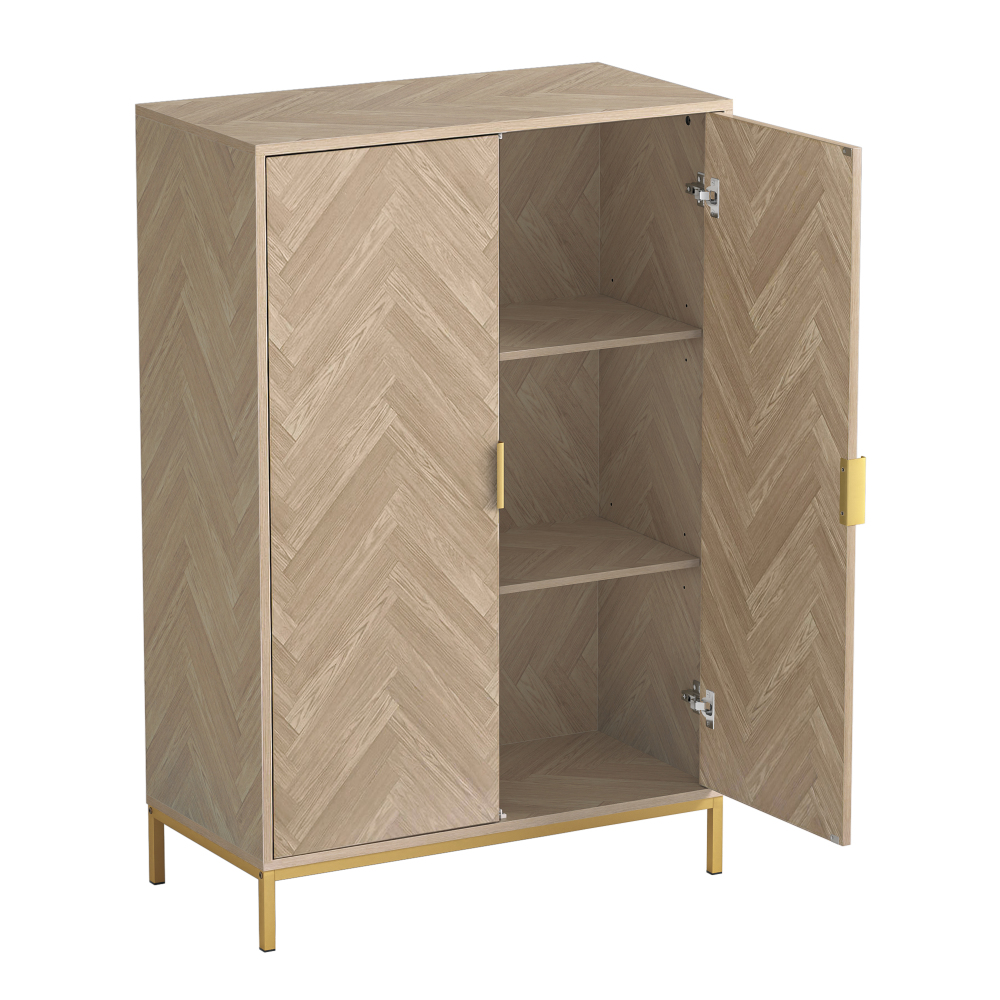 Anmytek 2 Door Wood Accent Storage Cabinet, 43" H Natural Oak Tall Sideboard