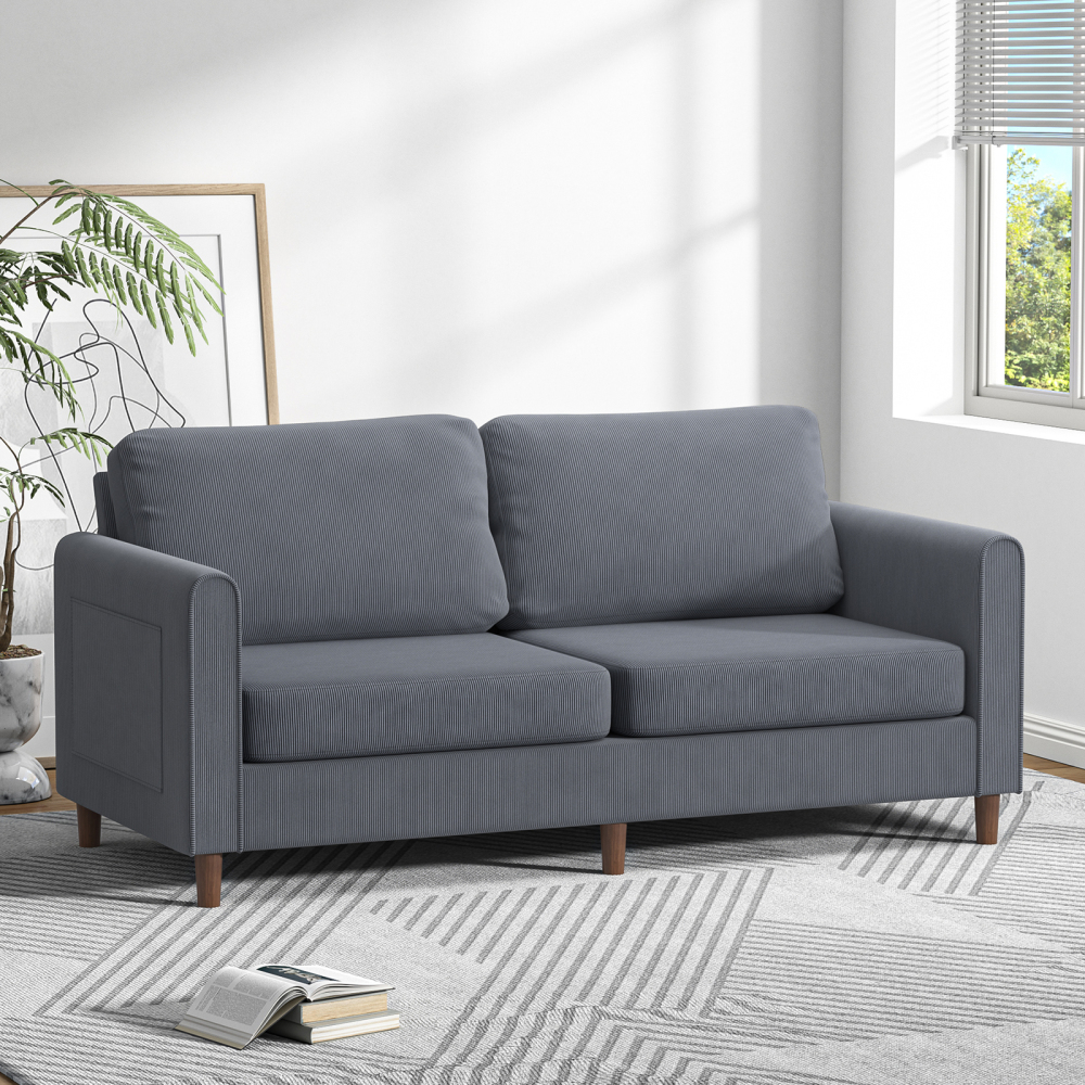 Anmytek 69" W Loveseat Sofa, Corduroy Couch with Spring Cushion, Upholstered Couch Sleeper, Wood Small Couches