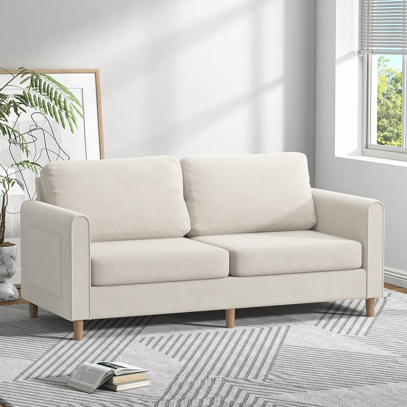 Anmytek 69" W Loveseat Sofa, Upholstered Couch Sleeper, Wood Small Couches for Small Spaces
