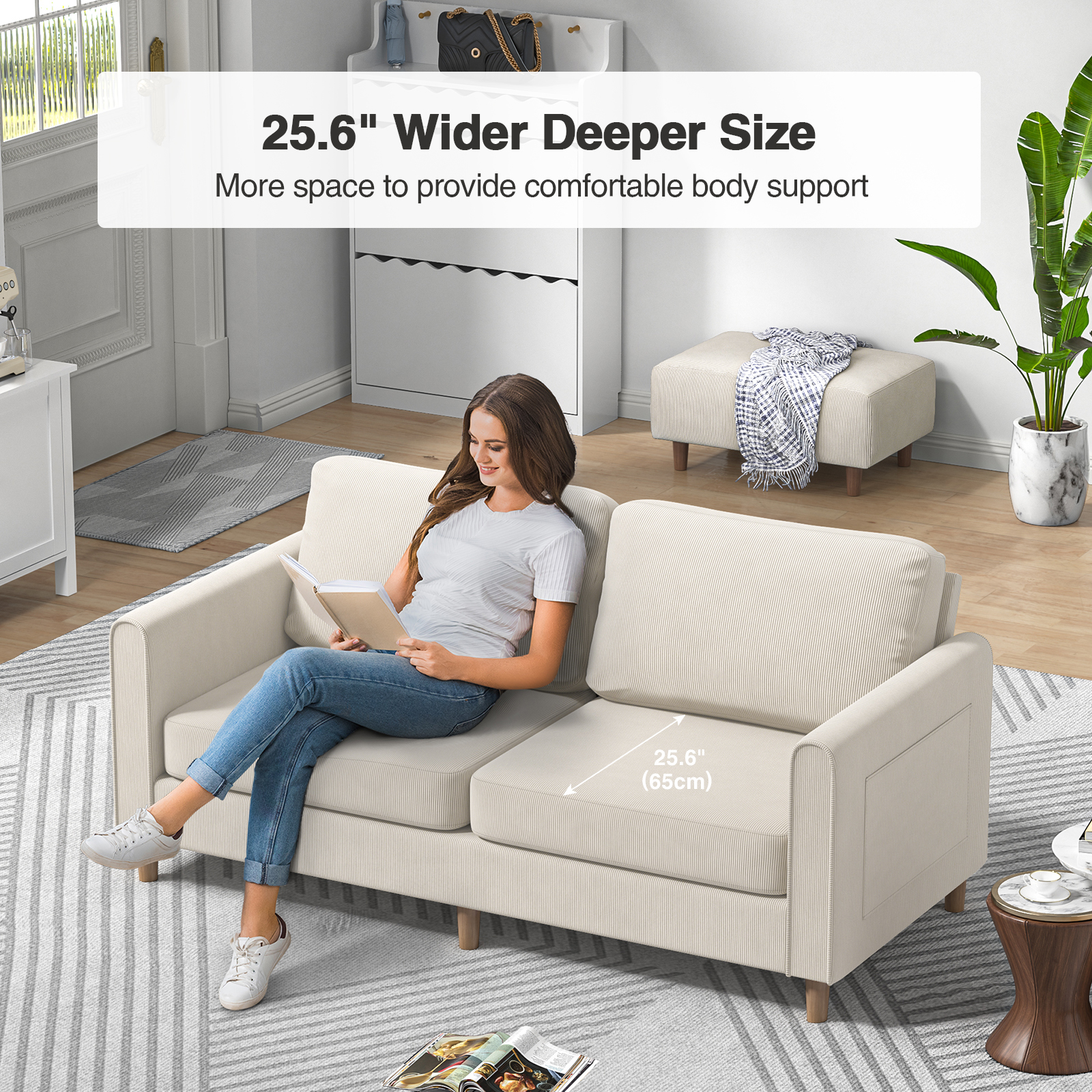 Anmytek 69" W Loveseat Sofa, Upholstered Couch Sleeper, Wood Small Couches for Small Spaces