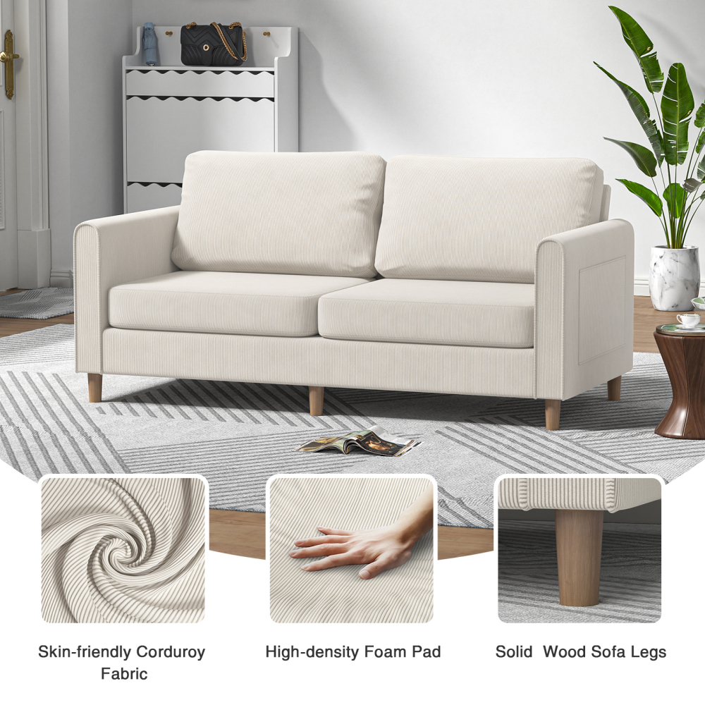 Anmytek 69" W Loveseat Sofa, Upholstered Couch Sleeper, Wood Small Couches for Small Spaces