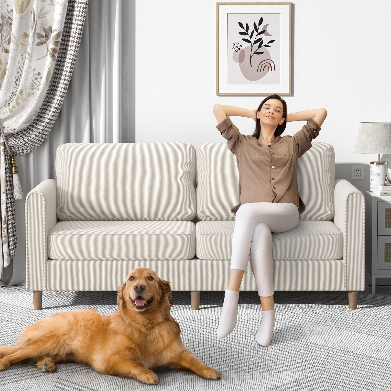 Anmytek 69" W Loveseat Sofa, Upholstered Couch Sleeper, Wood Small Couches for Small Spaces