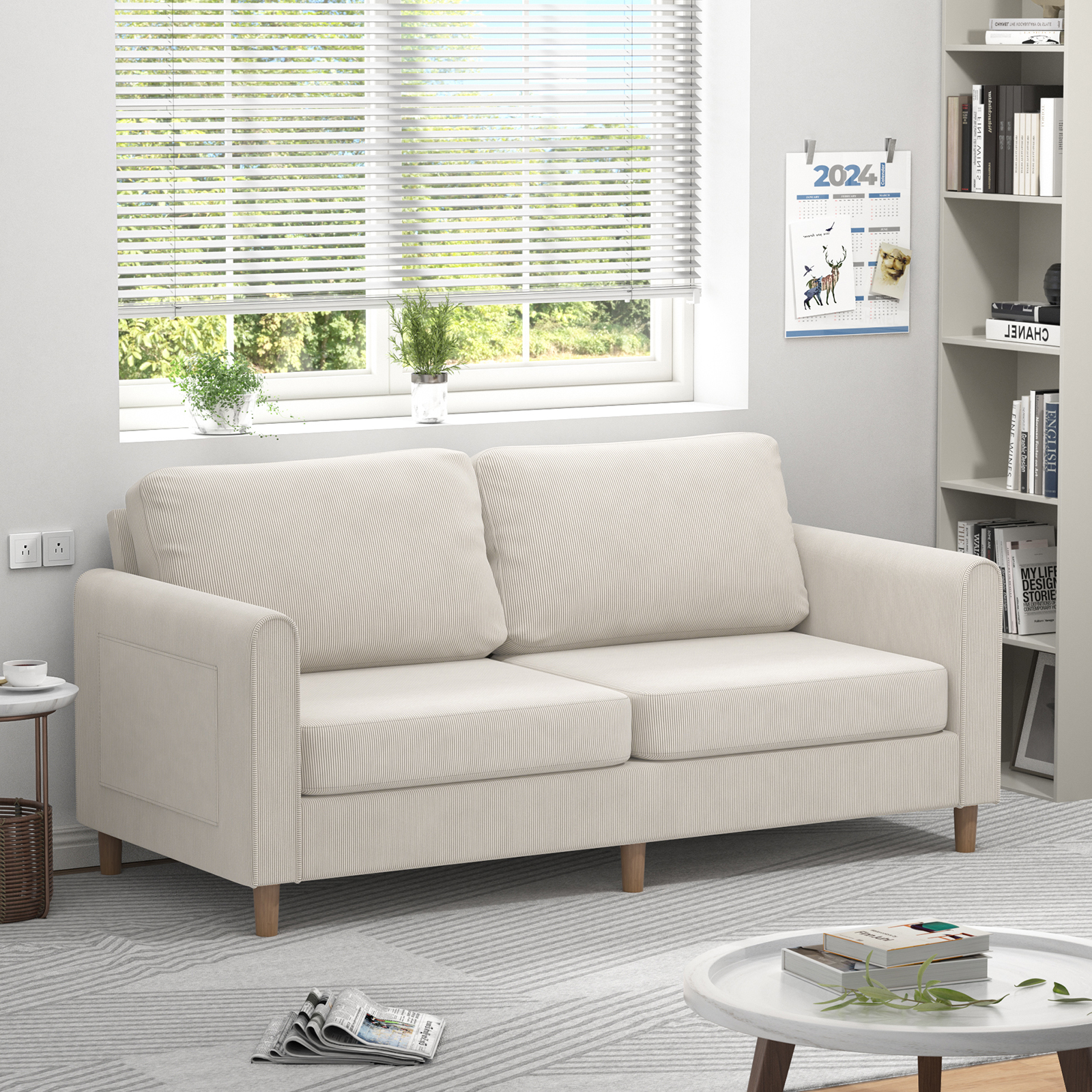 Anmytek 69" W Loveseat Sofa, Upholstered Couch Sleeper, Wood Small Couches for Small Spaces