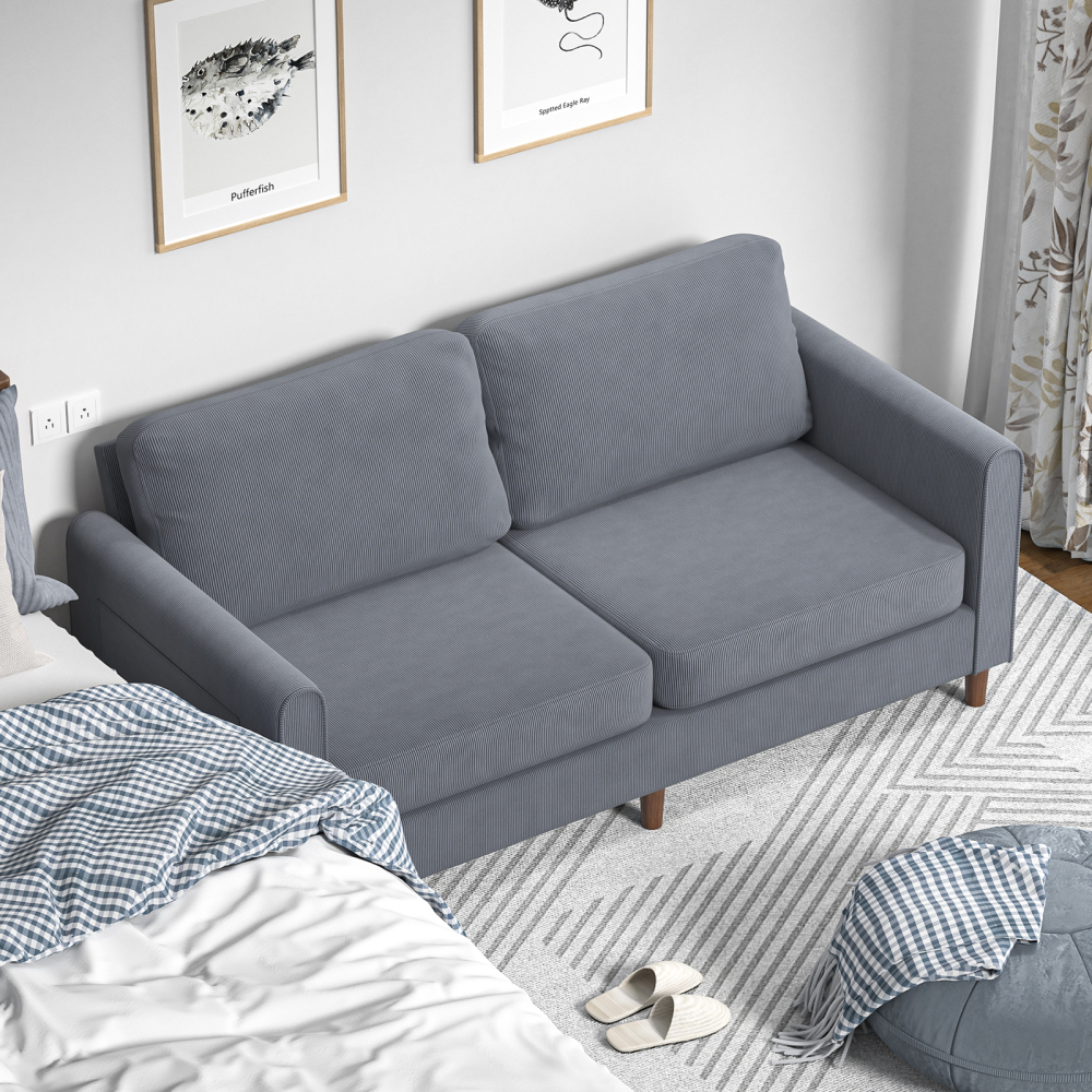 Anmytek 69" W Loveseat Sofa, Corduroy Couch with Spring Cushion, Upholstered Couch Sleeper, Wood Small Couches