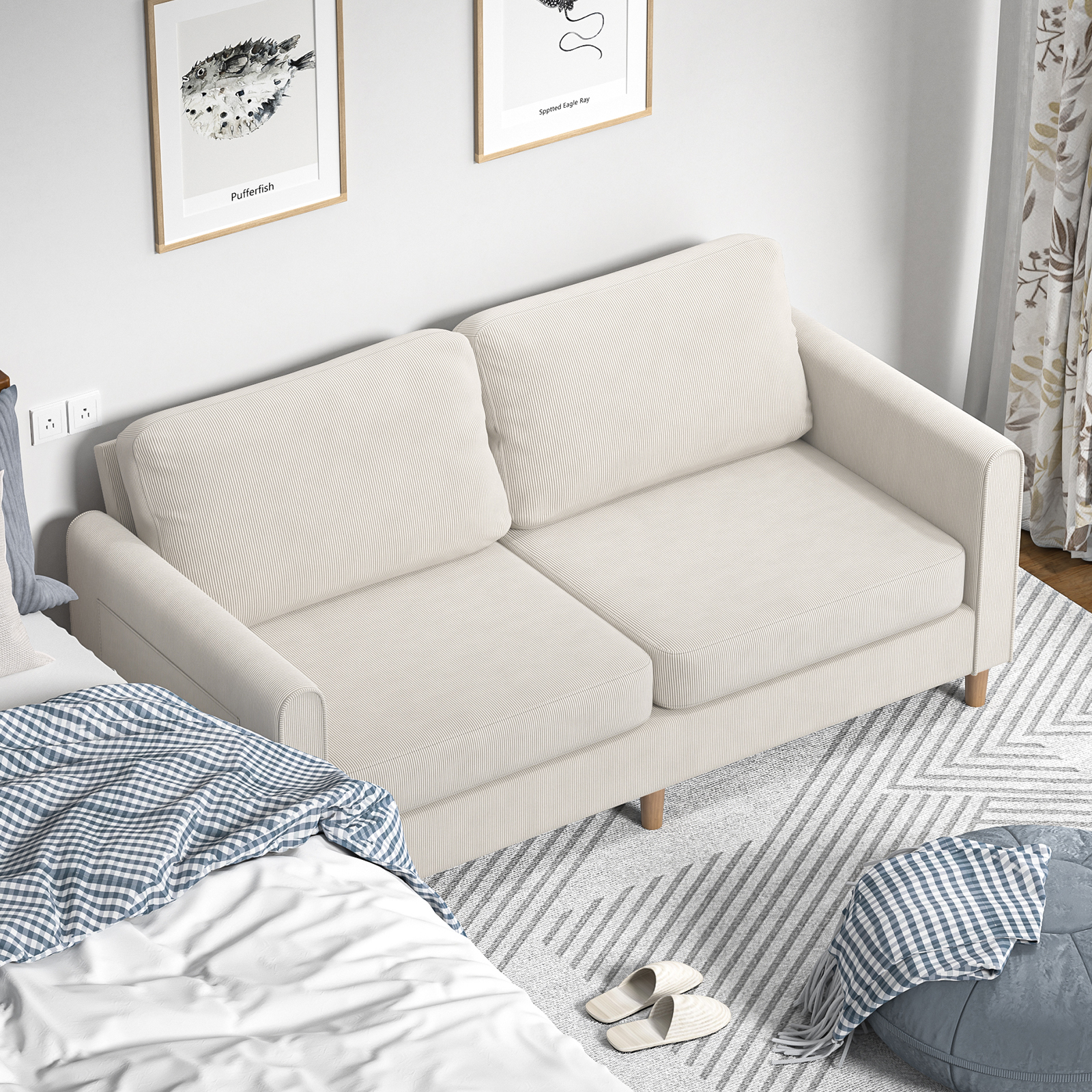 Anmytek 69" W Loveseat Sofa, Upholstered Couch Sleeper, Wood Small Couches for Small Spaces