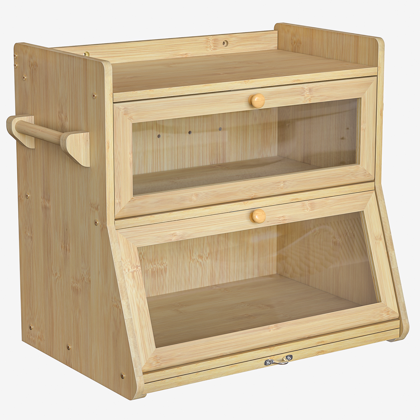 Anmytek Double Layer Bread Box for Kitchen Counter, Large Bread Storage Container, Wooden Farmhouse Bread Organizer