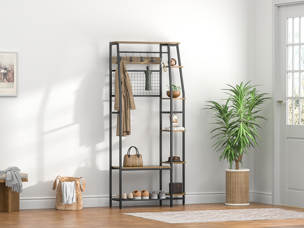 Anmytek Coat Rack, 70" Hall Tree with Bench and Shoe Storage, Freestanding Entryway Coat Storage Rack