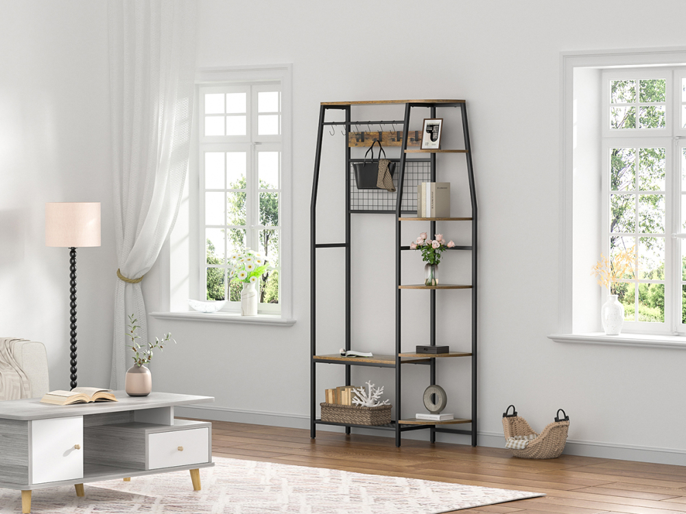 Anmytek Coat Rack, 70" Hall Tree with Bench and Shoe Storage, Freestanding Entryway Coat Storage Rack