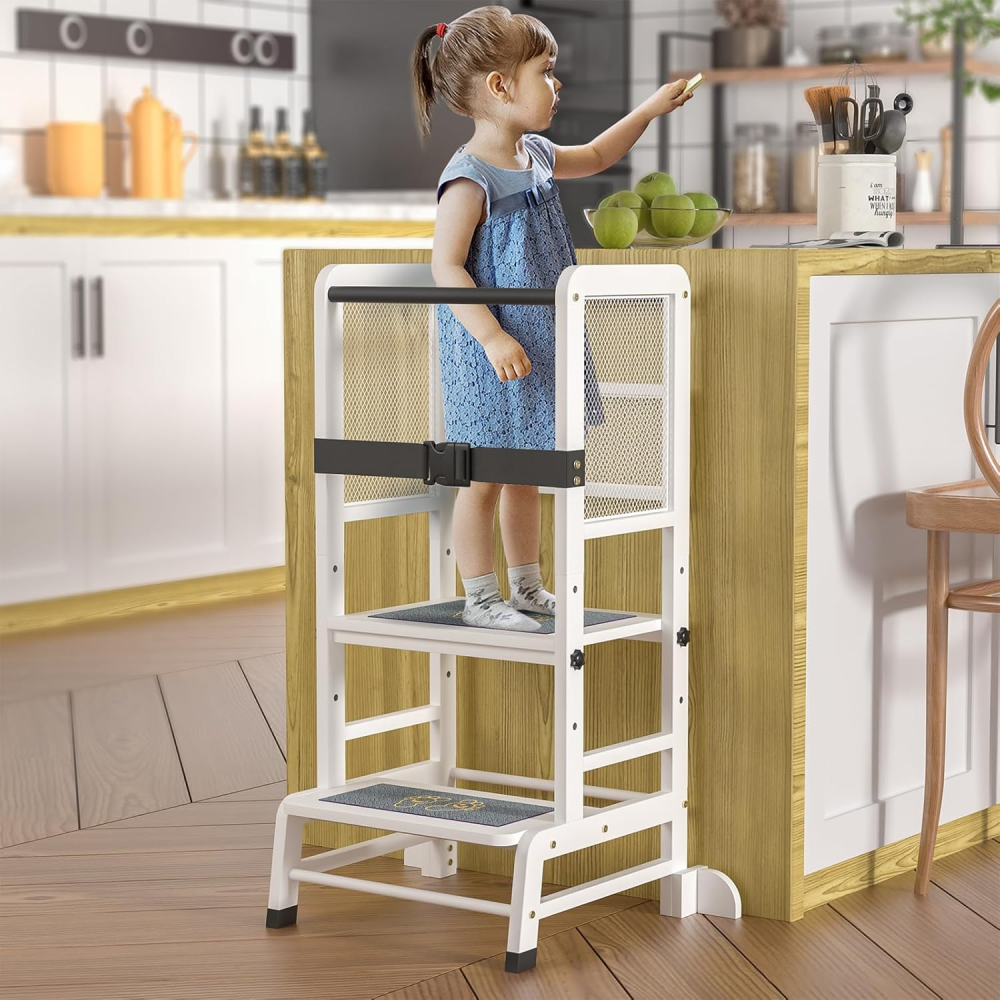 Anmytek Toddler Kitchen Step Stools, Adjustable Height Toddler Kitchen Stool Helper with Anti-Slip Protection