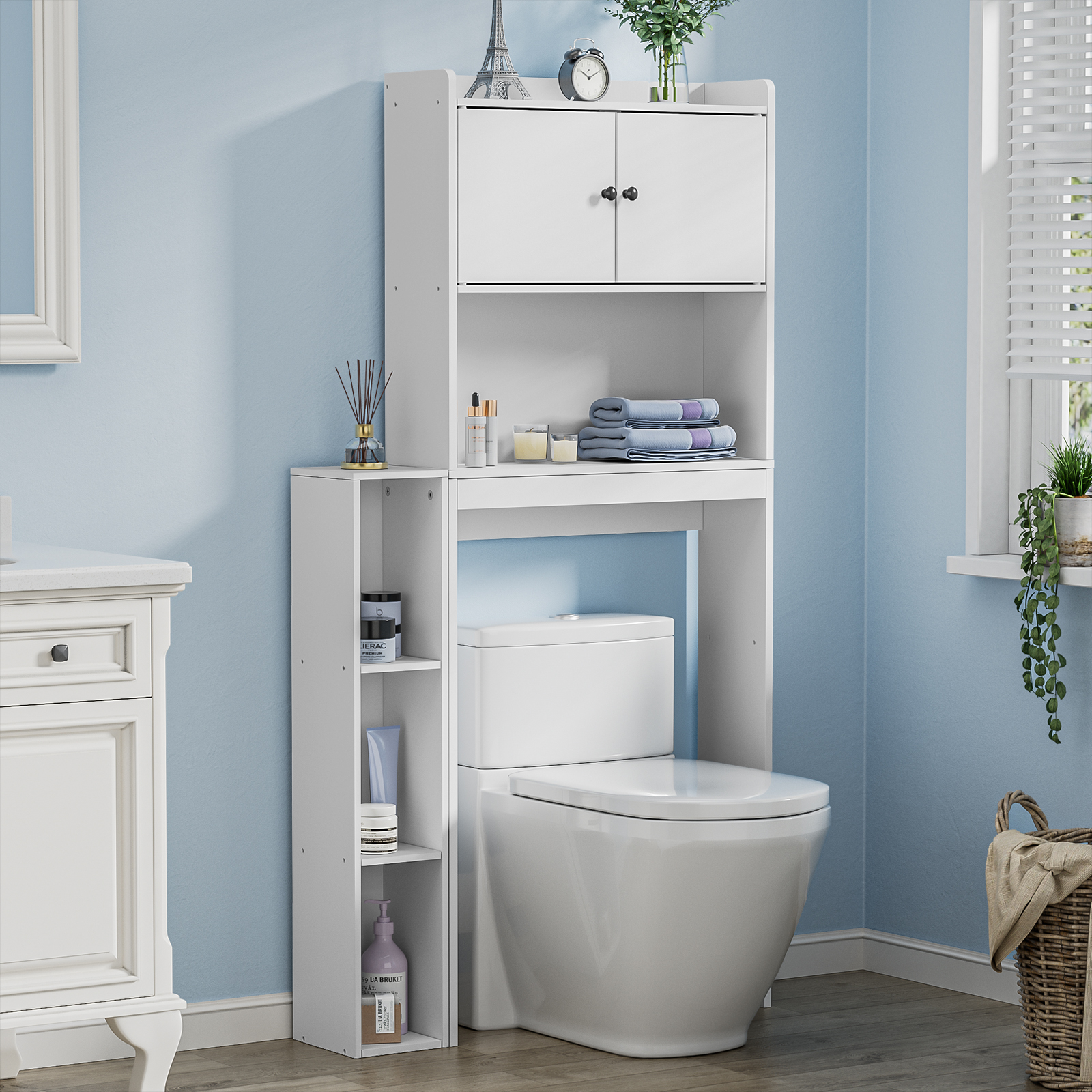 Anmytek Over The Toilet Storage Cabinet, Freestanding Farmhouse Storage Cabinet Over Toilet, Bathroom Storage Cabinet Organizer