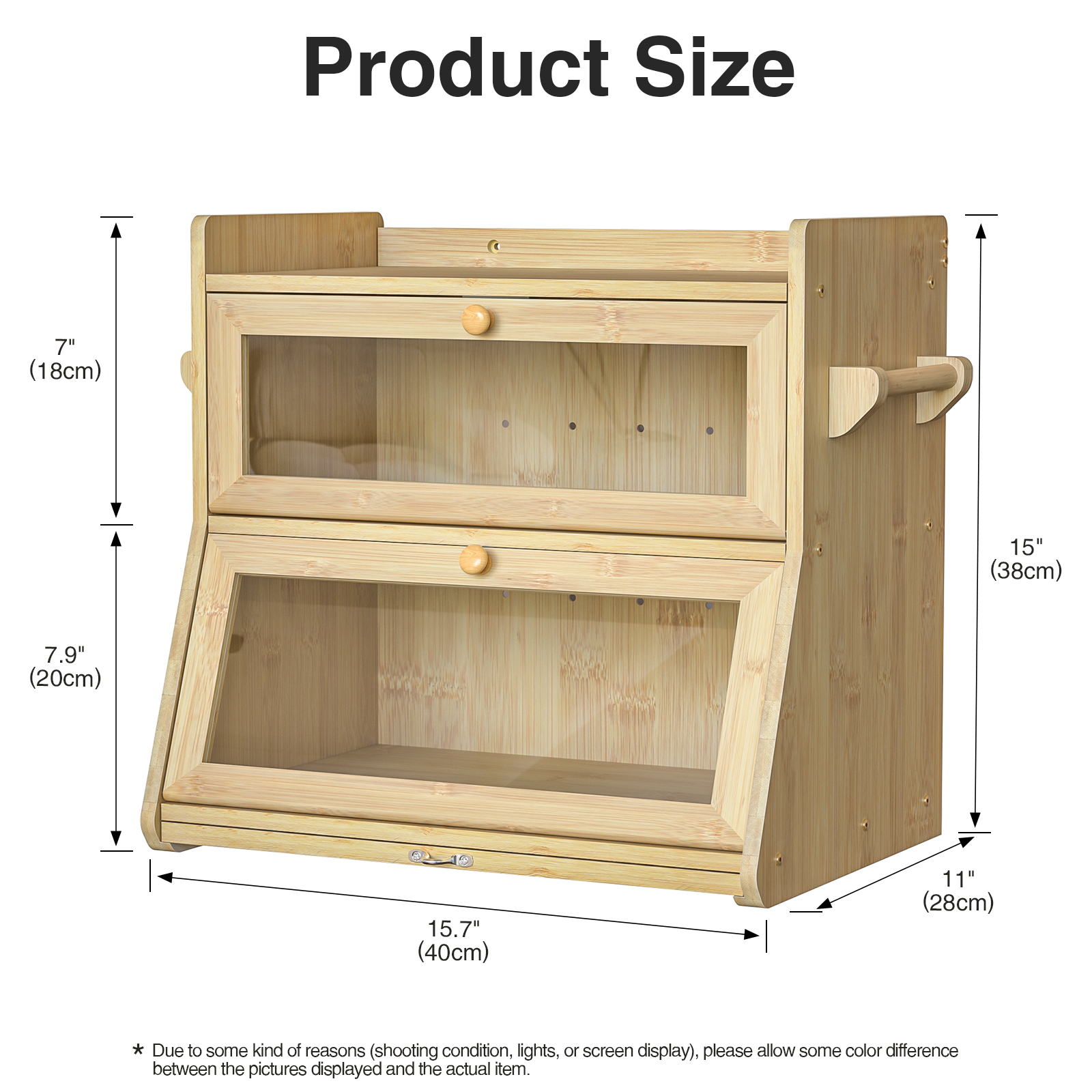 Anmytek Double Layer Bread Box for Kitchen Counter, Large Bread Storage Container, Wooden Farmhouse Bread Organizer