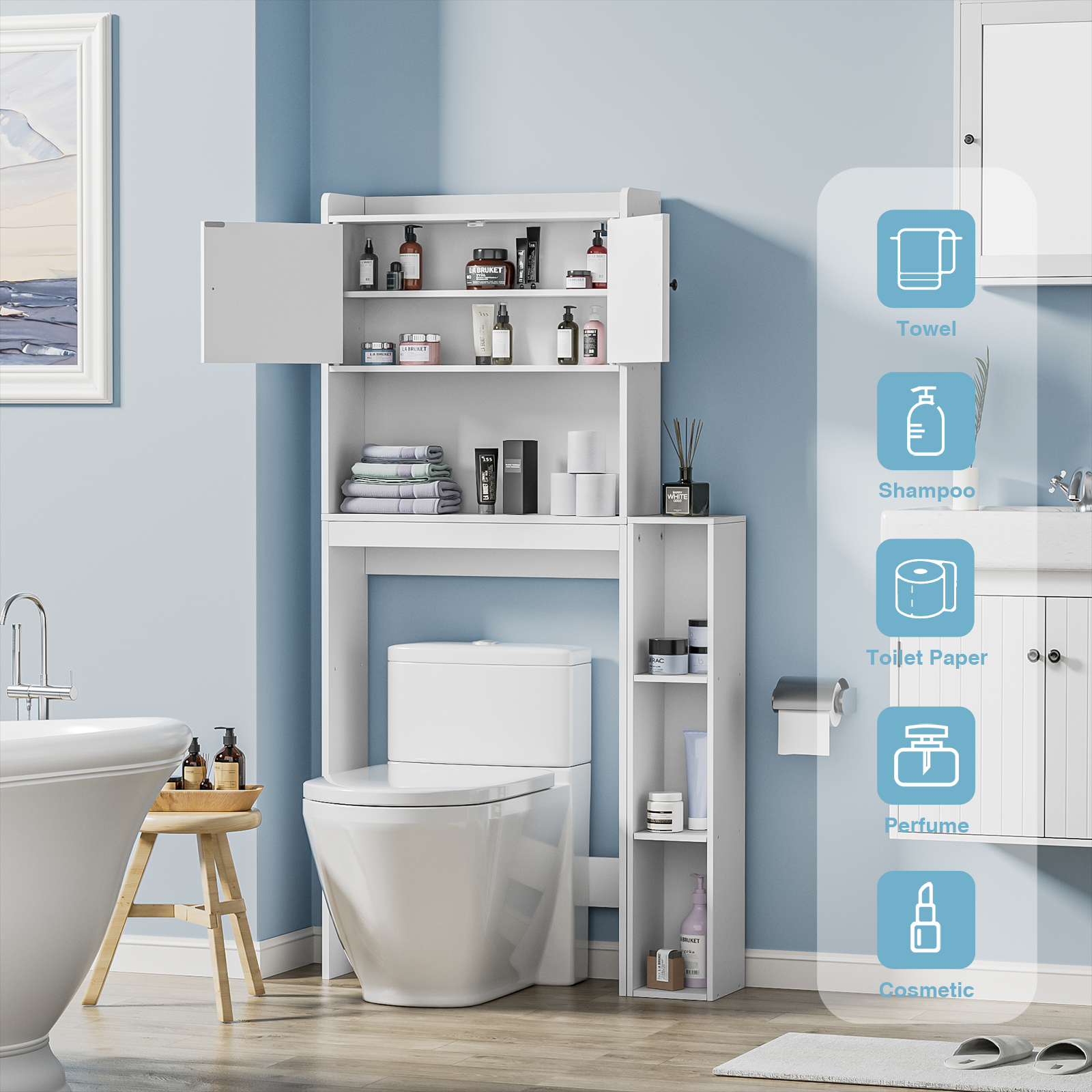 Anmytek Over The Toilet Storage Cabinet, Freestanding Farmhouse Storage Cabinet Over Toilet, Bathroom Storage Cabinet Organizer