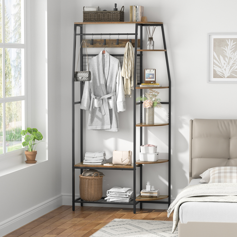Anmytek Coat Rack, 70" Hall Tree with Bench and Shoe Storage, Freestanding Entryway Coat Storage Rack