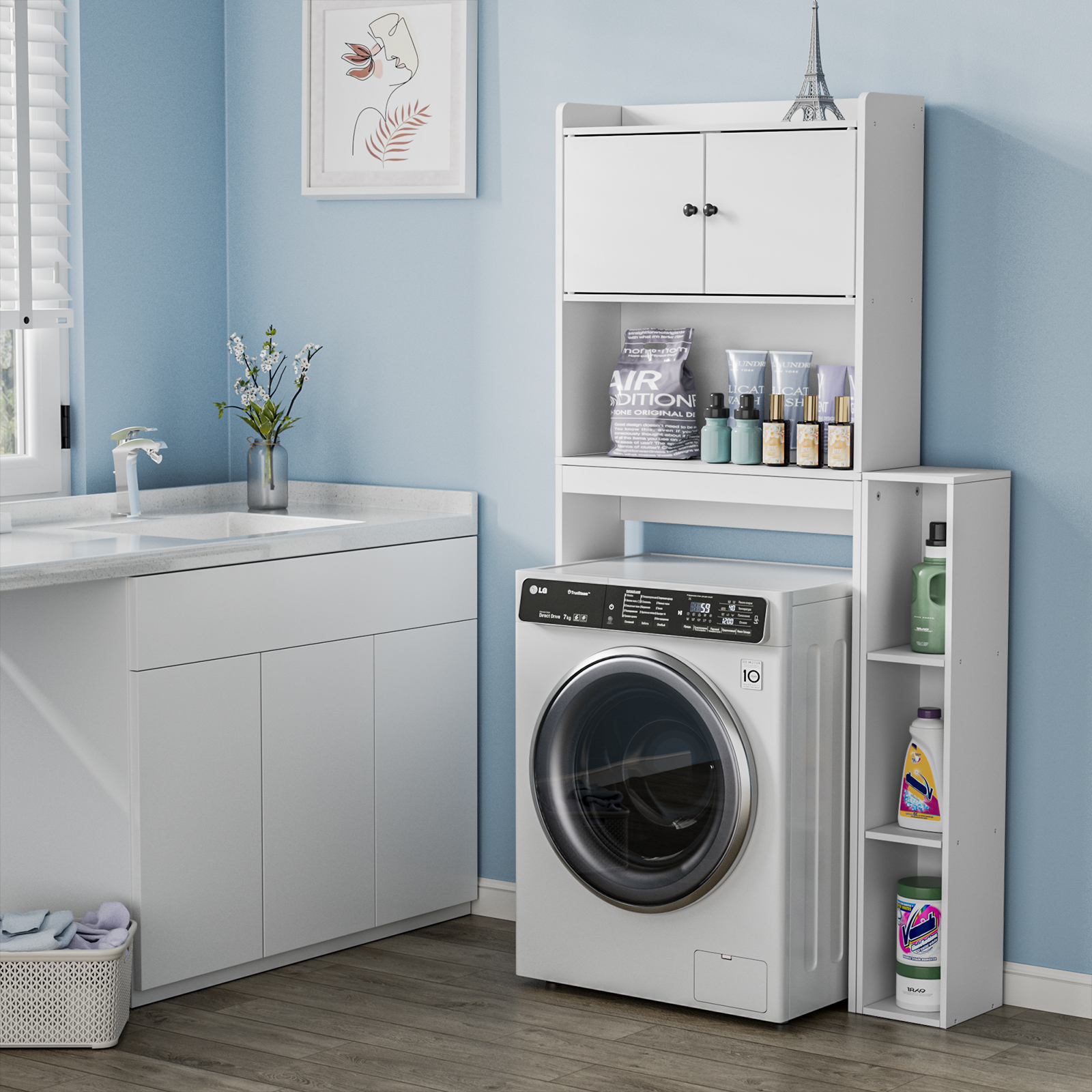 Anmytek Over The Toilet Storage Cabinet, Freestanding Farmhouse Storage Cabinet Over Toilet, Bathroom Storage Cabinet Organizer