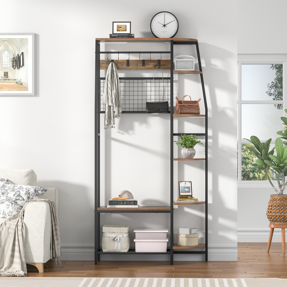 Anmytek Coat Rack, 70" Hall Tree with Bench and Shoe Storage, Freestanding Entryway Coat Storage Rack