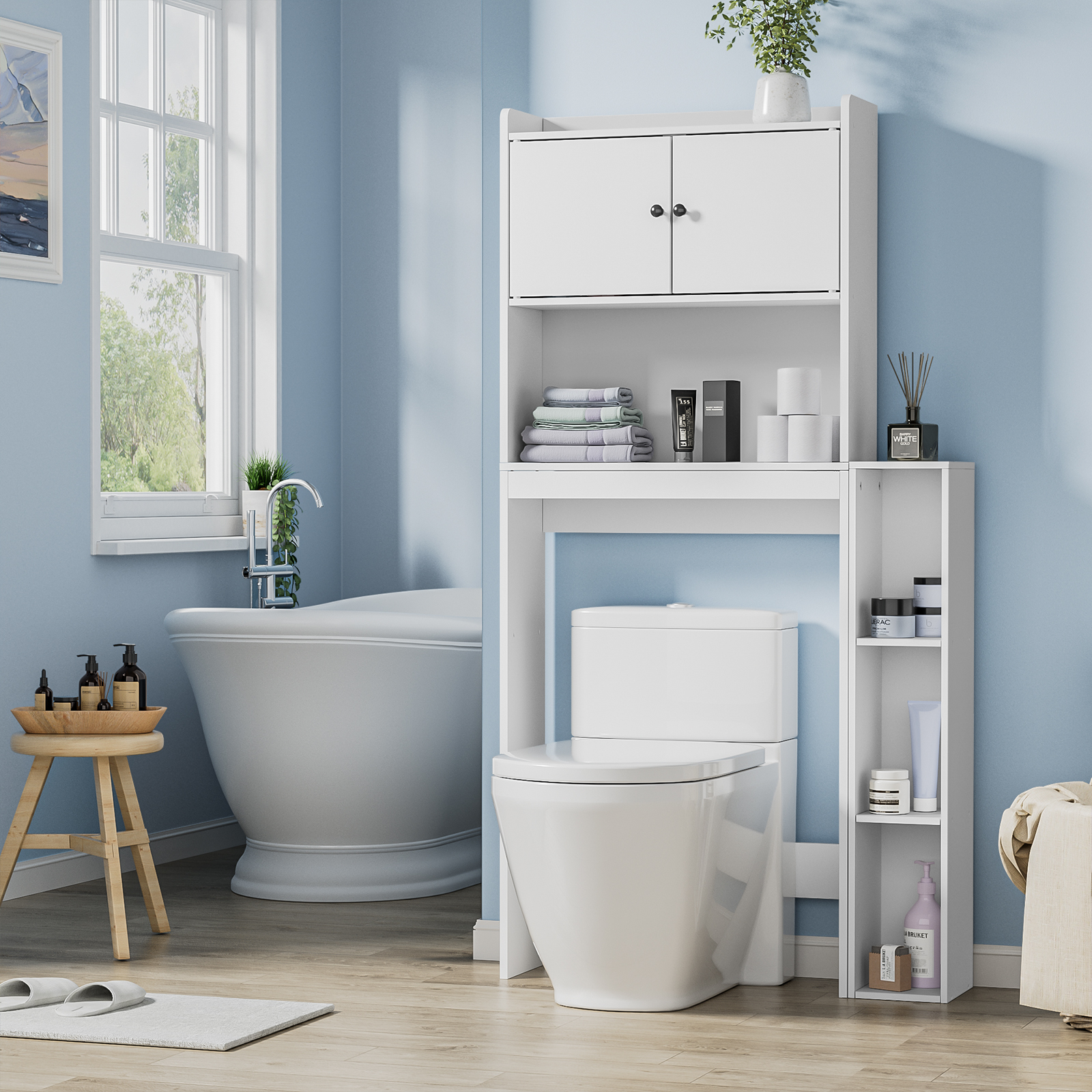 Anmytek Over The Toilet Storage Cabinet, Freestanding Farmhouse Storage Cabinet Over Toilet, Bathroom Storage Cabinet Organizer