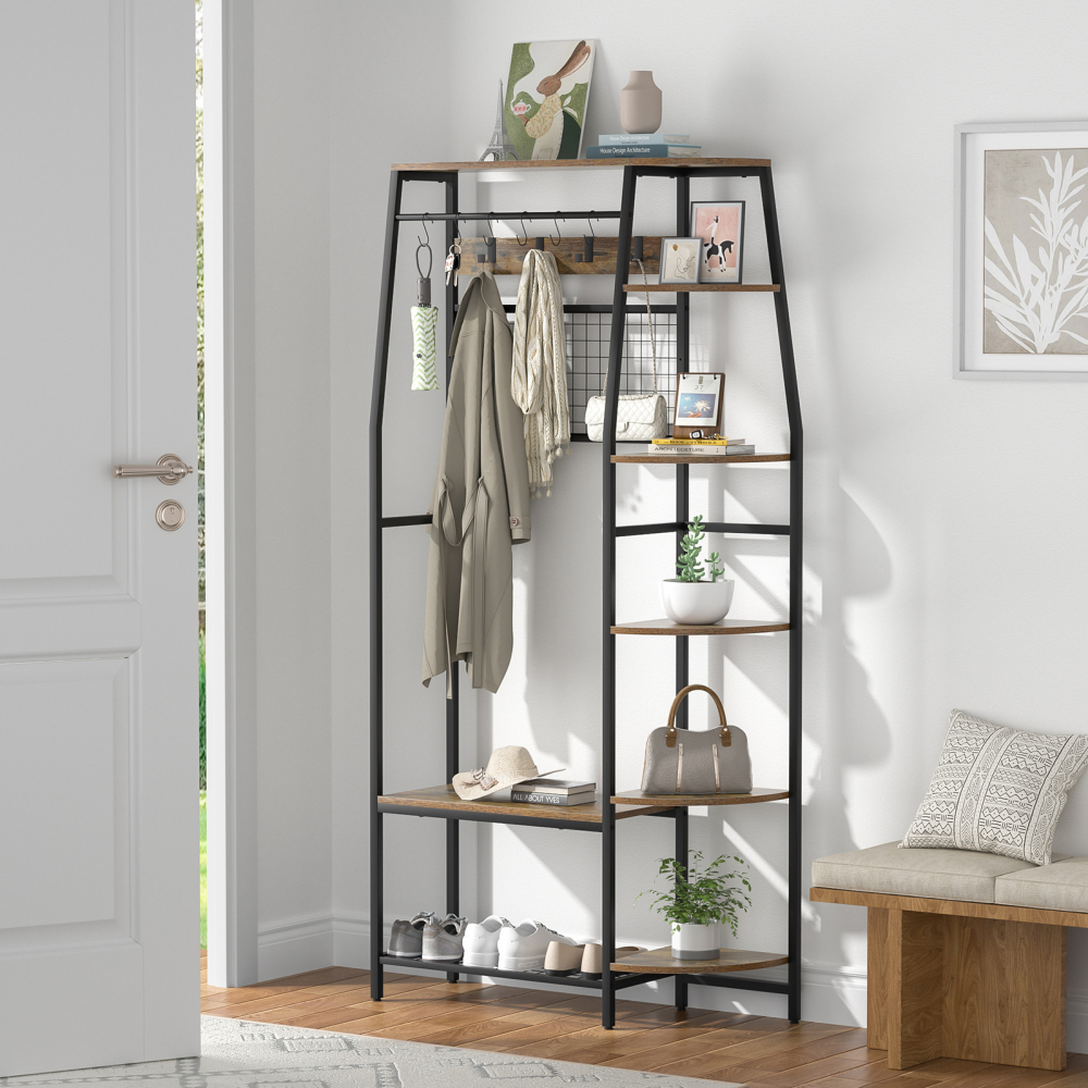 Anmytek Coat Rack, 70" Hall Tree with Bench and Shoe Storage, Freestanding Entryway Coat Storage Rack