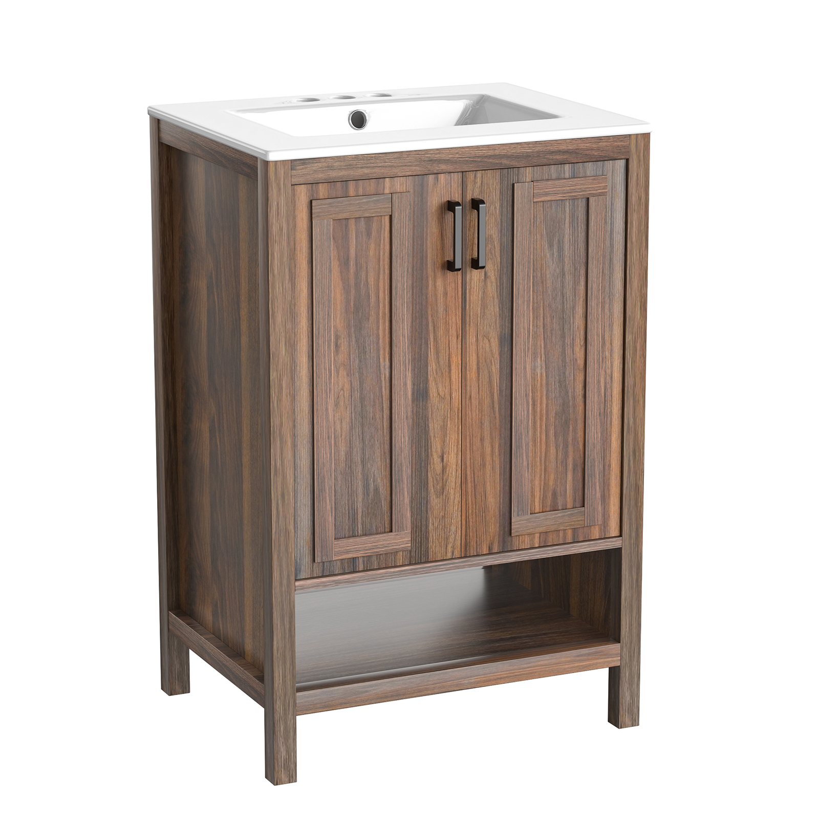 Anmytek Bathroom Vanity with Ceramic Sink, Walnut Modern Bathroom Vanity Cabinet Set (Faucet Not Included)