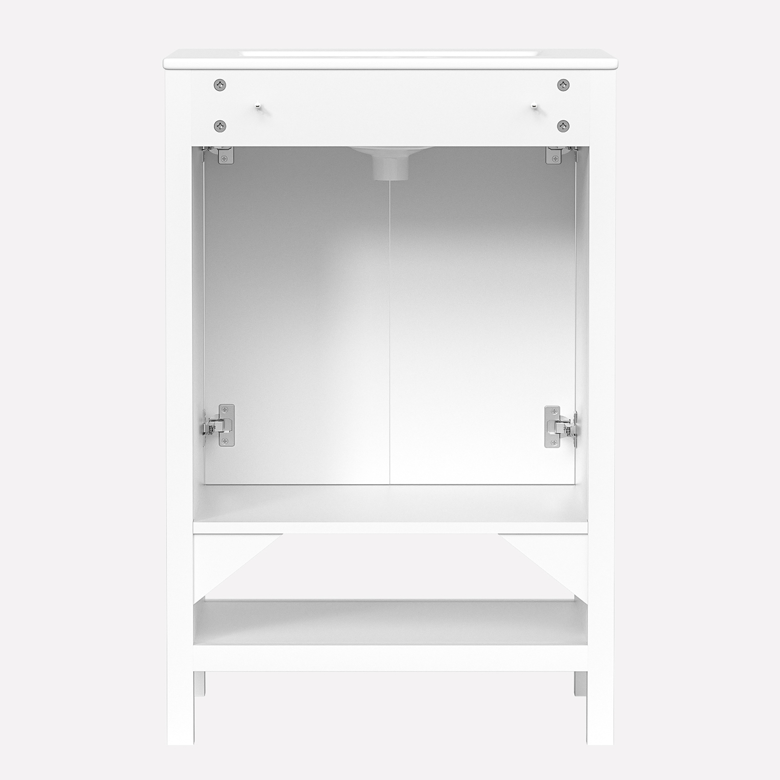 Bathroom Vanity with Ceramic Sink, 24" Wood Bathroom Sink Cabinet with 2 Doors and Open Shelf