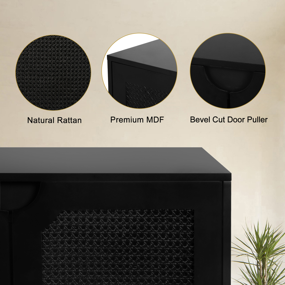 Anmytek Rattan Sideboard Buffet Cabinet with 4 Doors, Kitchen Storage Cabinet
