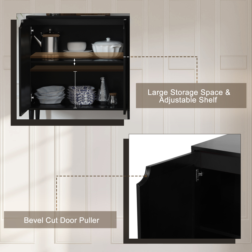 Anmytek Rattan Sideboard Buffet Cabinet with 4 Doors, Kitchen Storage Cabinet