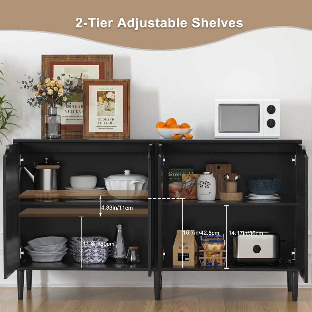Anmytek Rattan Sideboard Buffet Cabinet with 4 Doors, Kitchen Storage Cabinet