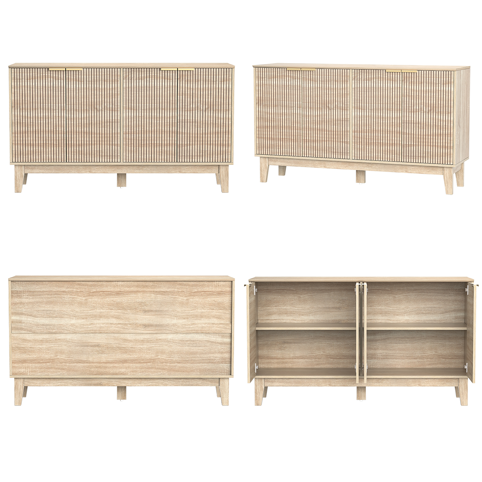Anmytek 4-Door Solid Wood Sideboard Buffet with Adjustable Shelves, Large Storage Cabinet, Accent Cabinet Console for Kitchen