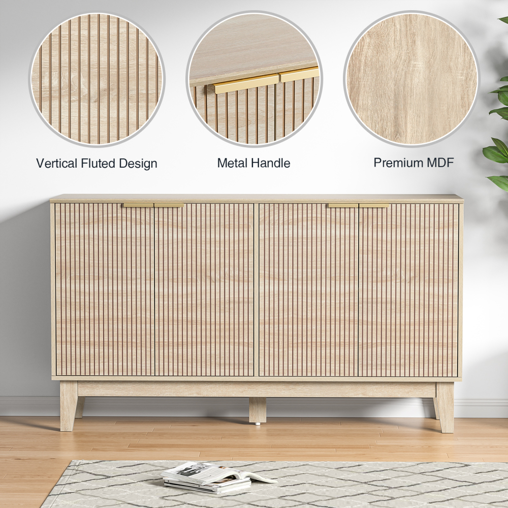 Anmytek 4-Door Solid Wood Sideboard Buffet with Adjustable Shelves, Large Storage Cabinet, Accent Cabinet Console for Kitchen