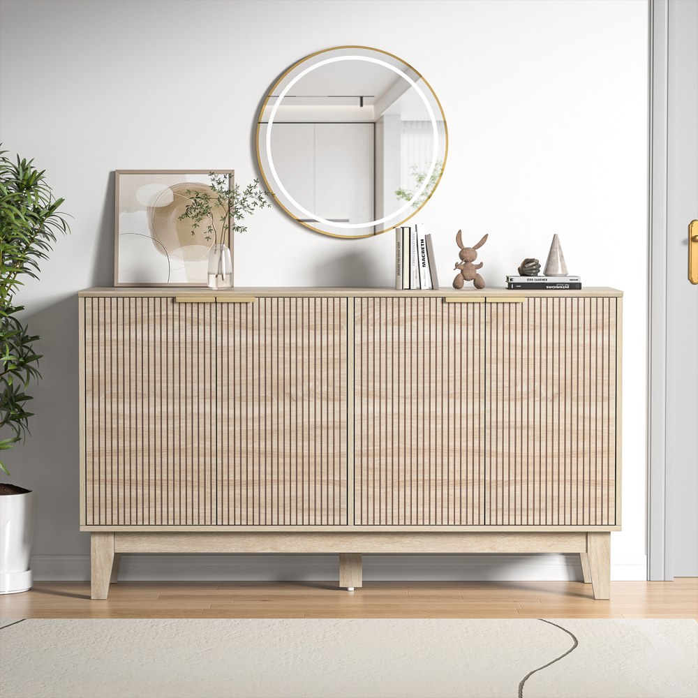 Anmytek 4-Door Solid Wood Sideboard Buffet with Adjustable Shelves, Large Storage Cabinet, Accent Cabinet Console for Kitchen