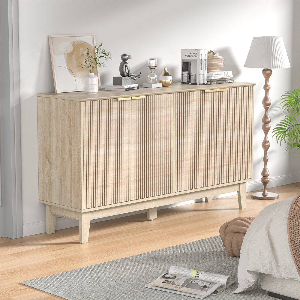 Anmytek 4-Door Solid Wood Sideboard Buffet with Adjustable Shelves, Large Storage Cabinet, Accent Cabinet Console for Kitchen