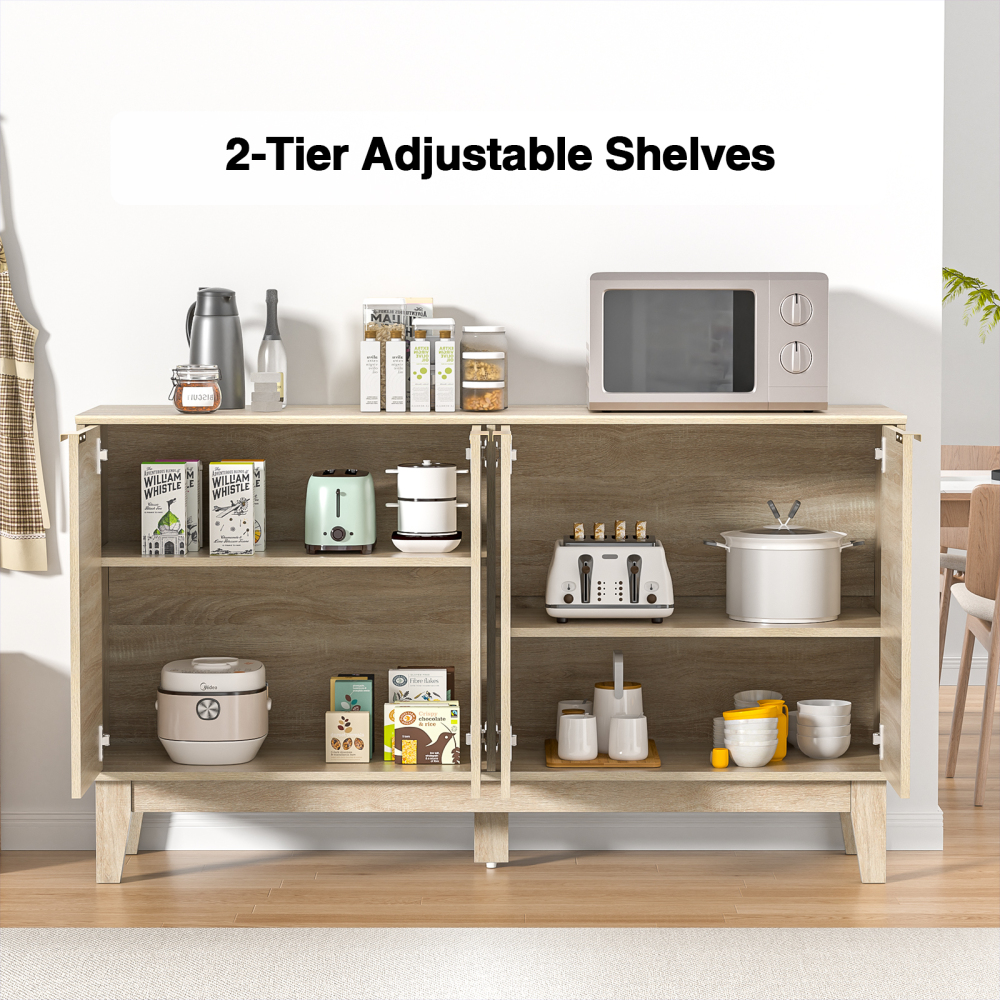 Anmytek 4-Door Solid Wood Sideboard Buffet with Adjustable Shelves, Large Storage Cabinet, Accent Cabinet Console for Kitchen