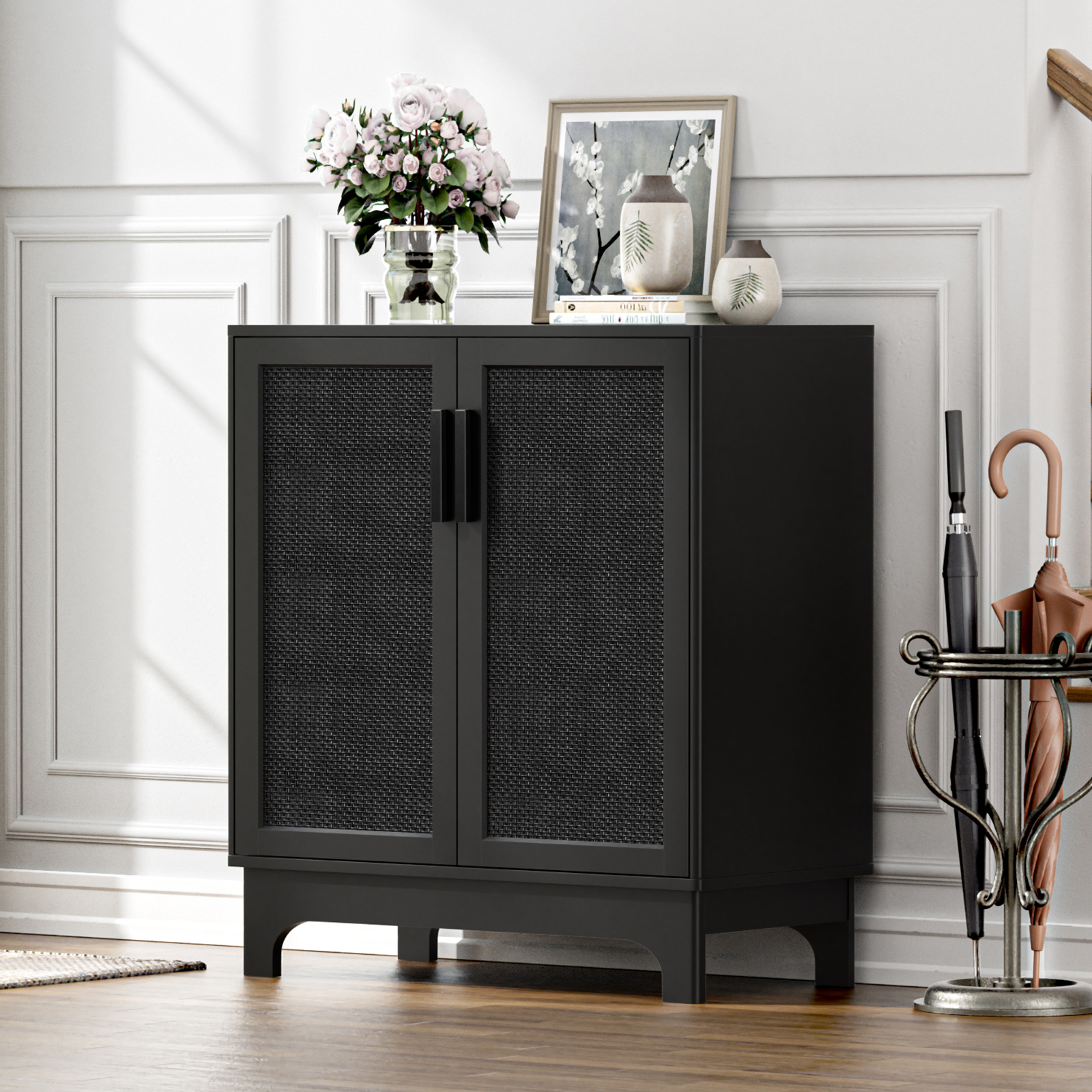 Anmytek 1 Piece Right Door of Black Rattan Cabinet