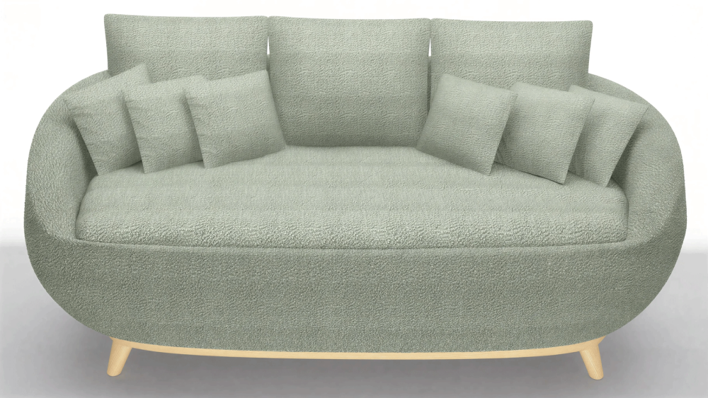 Modern Nordic Fabric Sofa, 94.5" 3-Seater Couch with Curved Wraparound Arms, Birch Wood Base, for Living Room