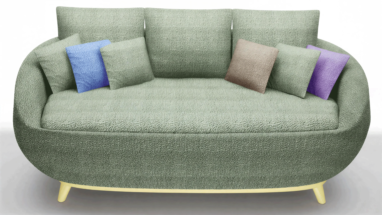 Modern Nordic Fabric Sofa, 94.5" 3-Seater Couch with Curved Wraparound Arms, Birch Wood Base, for Living Room